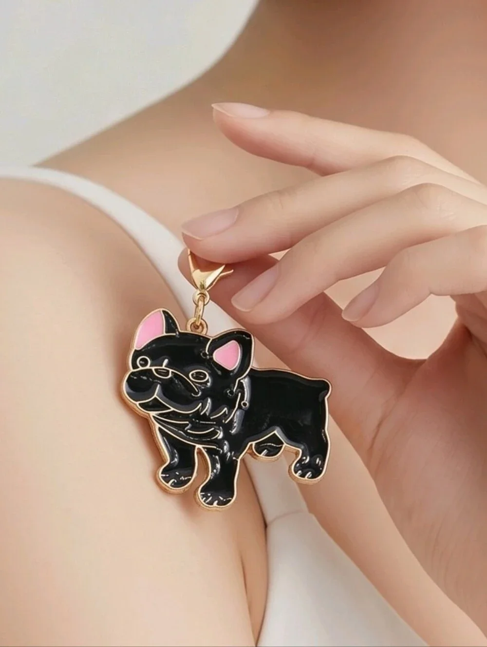 French Bulldog Bag Charm Keychain Black Gold Dog Mom Frenchie Purse Clip